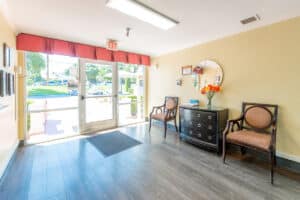 The lobby at Redlands Healthcare Center