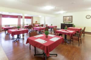 The dining room at Redlands Healthcare Center